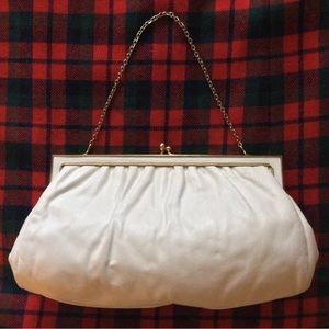 Vintage Etra Off White Leather Bridal Wedding Purse Evening Bag